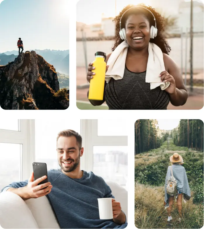 Collage of people engaging with nature and health habits